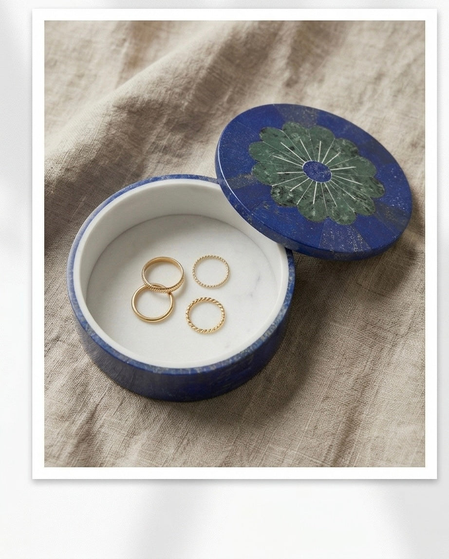 Handgjord Lapis Lazuli Ask – "Midnight Bloom" Edition