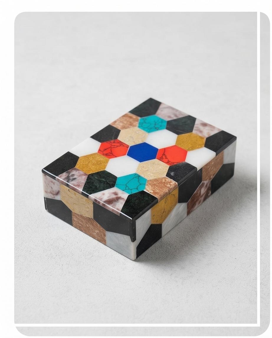 Mosaik Stone Box – Handgjord Ask i Blandade Naturstenar
