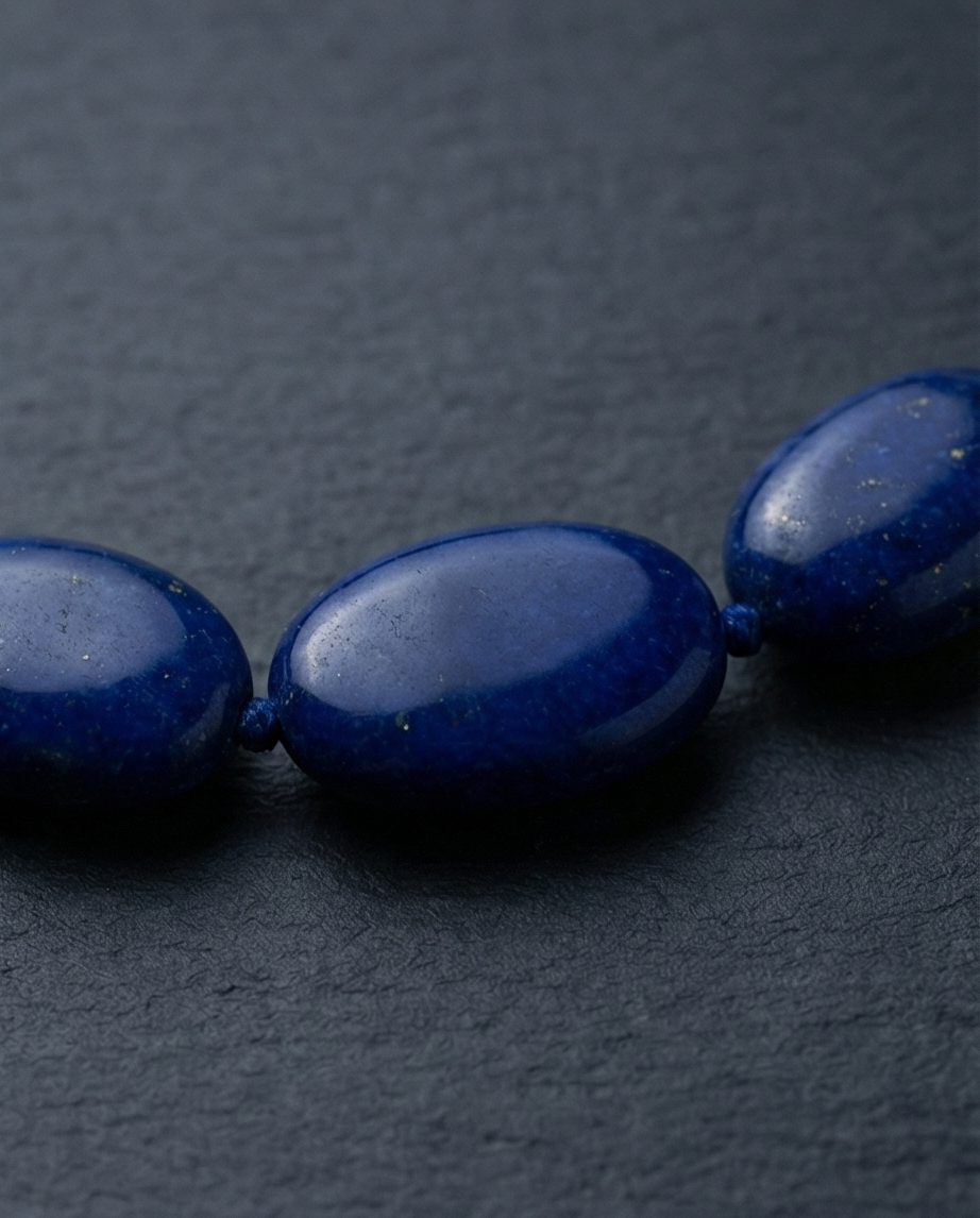 Lunaria Blue – Handgjort Halsband i Lapis Lazuli med Oval Slipning