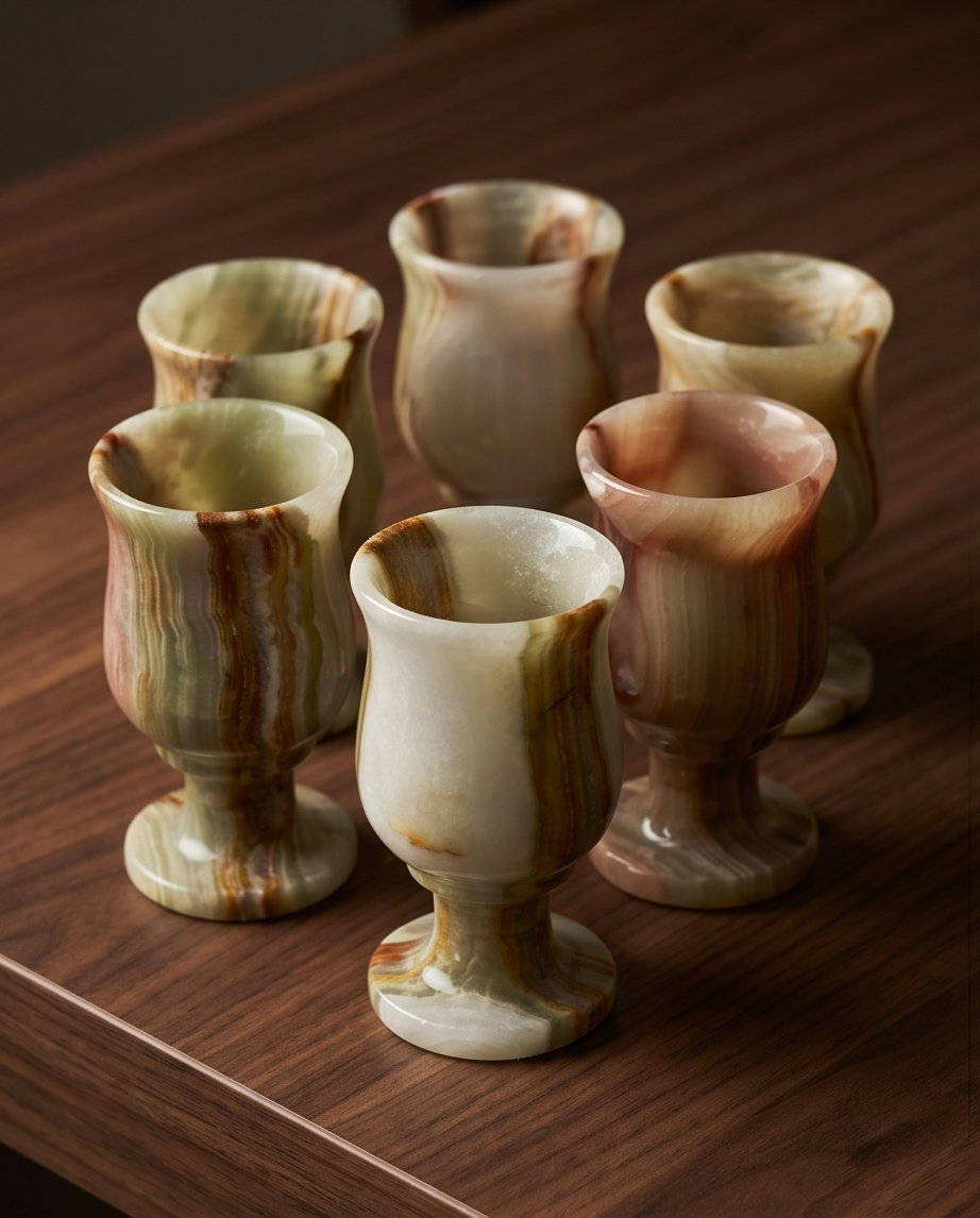 Onyx Wave Shot Glass Set – 6-pack Handgjorda Snapsglas i Vågig Marmor