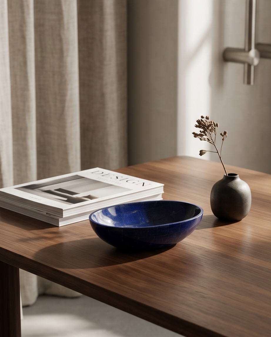 Lapis Azure Ellipse – Handgjord Mosaikskål i Äkta Lapis Lazuli
