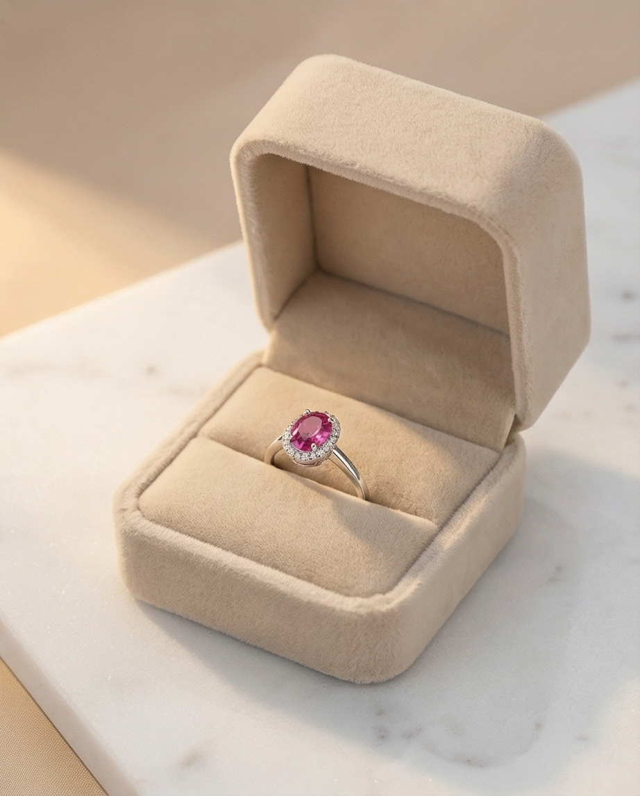 Damring med Rosa Safir i Äkta Silver 925