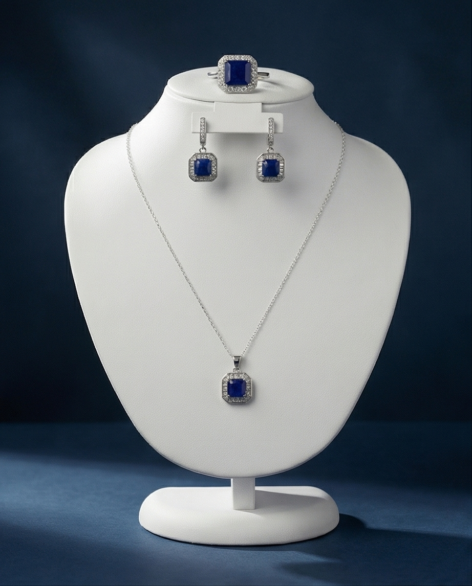 Lapis Regency Square – Exklusivt set i 925 Silver med Emerald-cut Lapis
