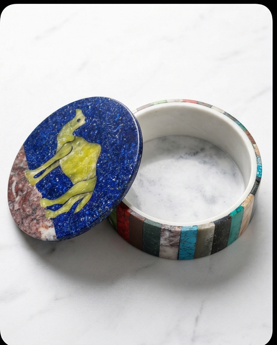 Lapis Caravan – Exklusiv handgjord ask i lapis lazuli med kameldetaljer