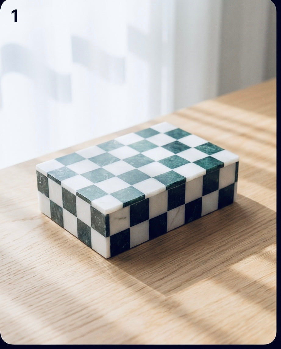 Gryning Schackrutig Förvaringsask i Marmor & Jetsten