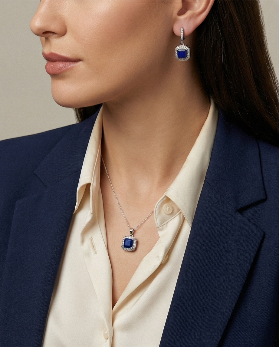 Lapis Regency Square – Exklusivt set i 925 Silver med Emerald-cut Lapis
