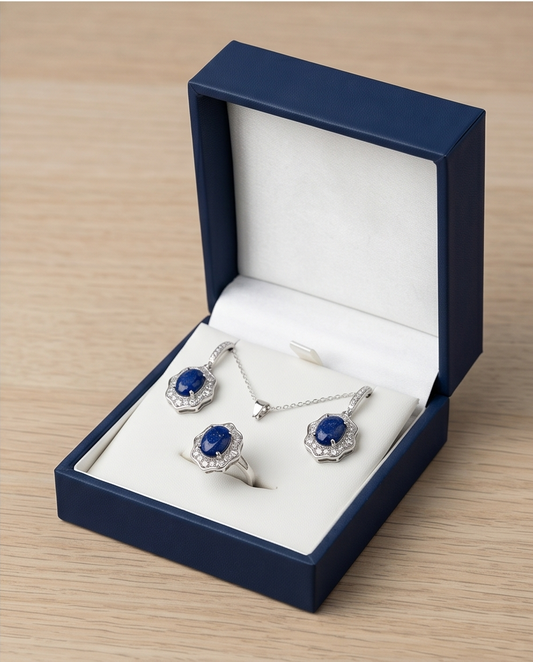 Lapis Vintage Blossom – Romantiskt set i 925 Silver & Oval Lapis Lazuli