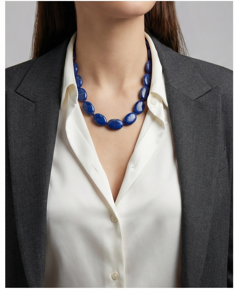 Hantverksgjort Halsband med Oval Lapis Lazuli – Premium Kvalitet