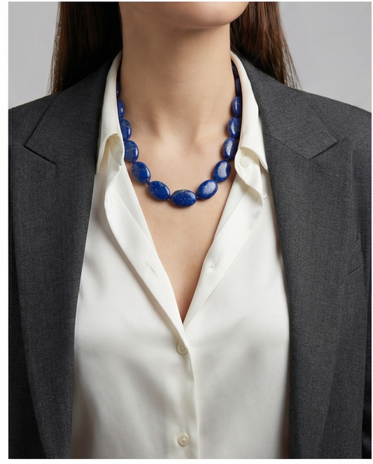 Hantverksgjort Halsband med Oval Lapis Lazuli – Premium Kvalitet