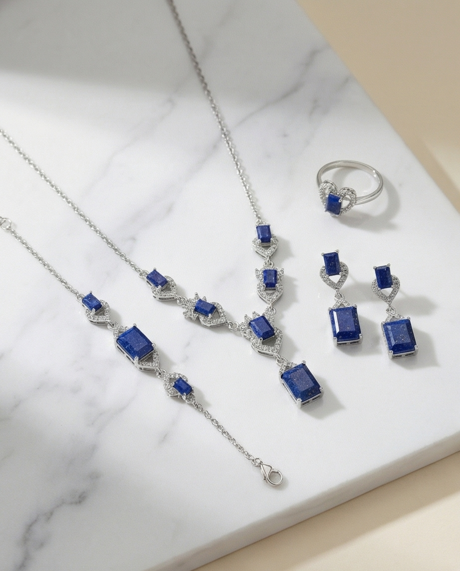 Lapis Lazuli Smyckes set i Äkta Silver – Handgjord Elegans