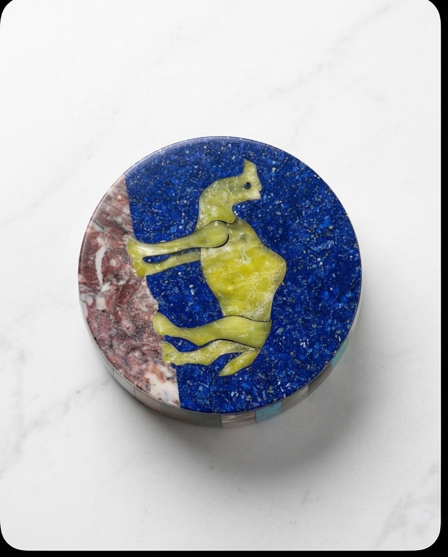 Lapis Caravan – Exklusiv handgjord ask i lapis lazuli med kameldetaljer
