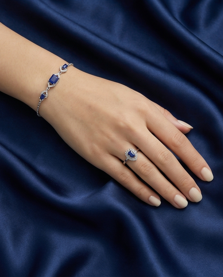 Lapis Lazuli Smyckes set i Äkta Silver – Handgjord Elegans