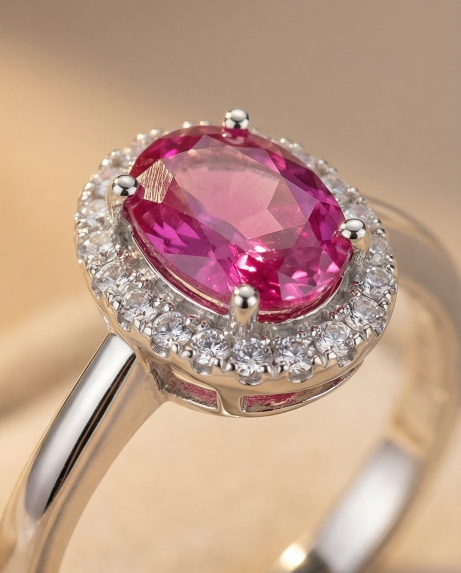 Damring med Rosa Safir i Äkta Silver 925