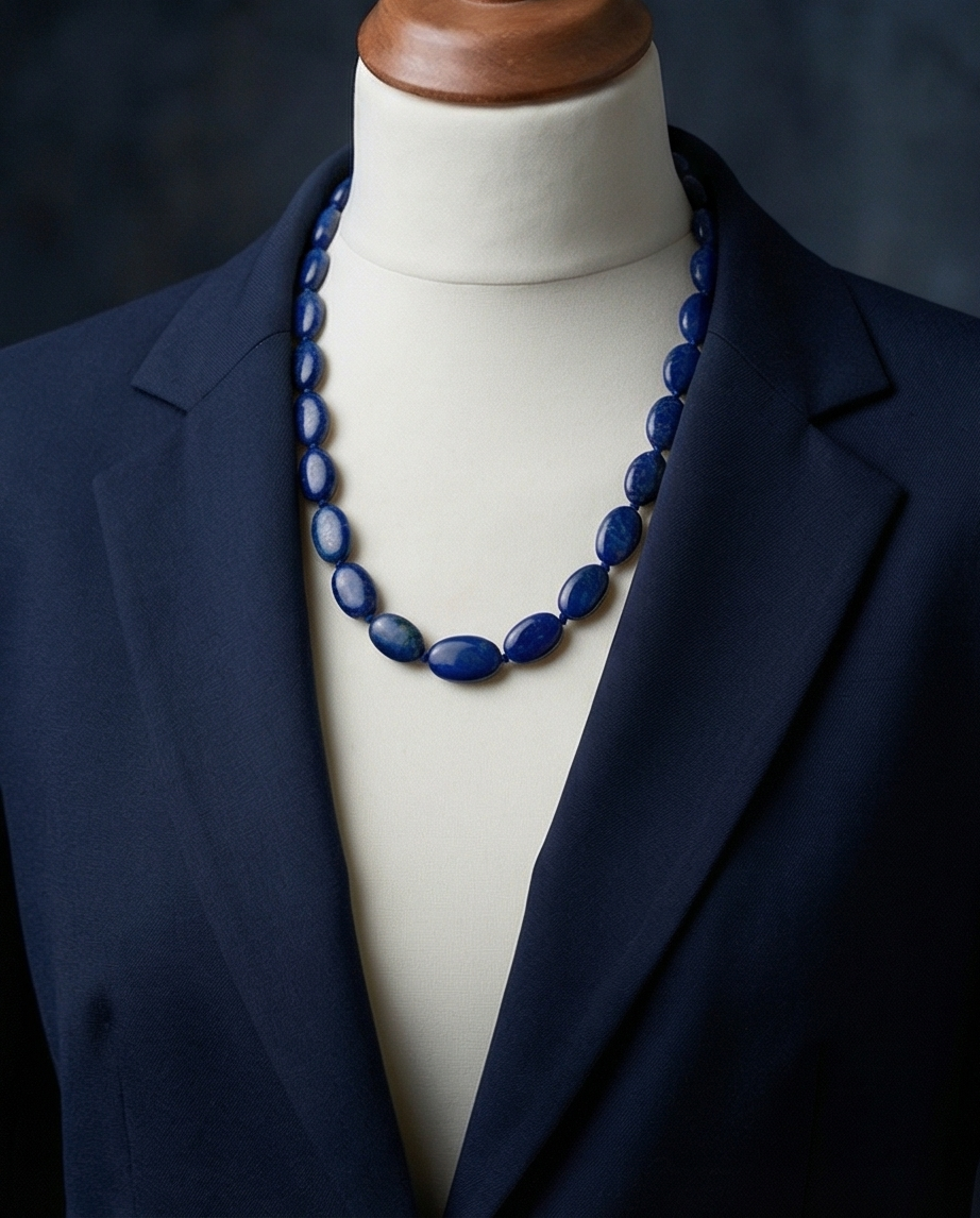 Lunaria Blue – Handgjort Halsband i Lapis Lazuli med Oval Slipning