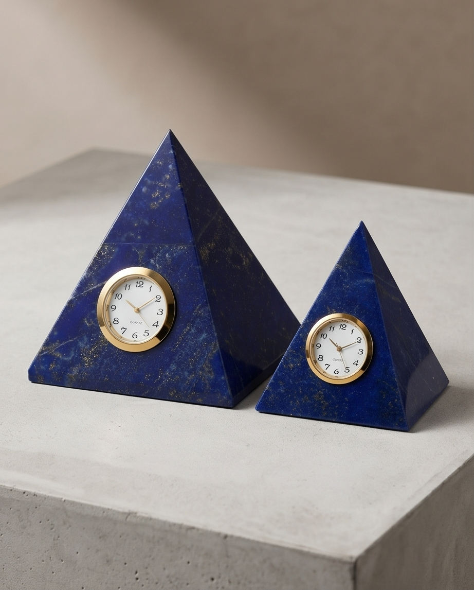 Pyramid Lapis Lazuli – Handgjord skrivbordsklocka i natursten