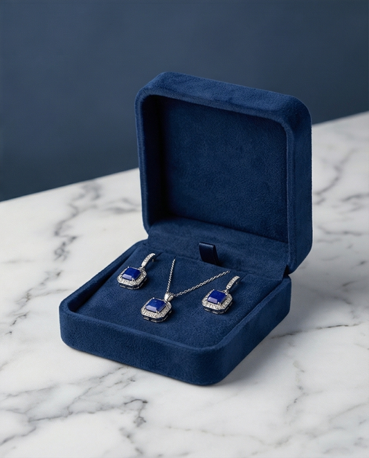 Lapis Regency Square – Exklusivt set i 925 Silver med Emerald-cut Lapis