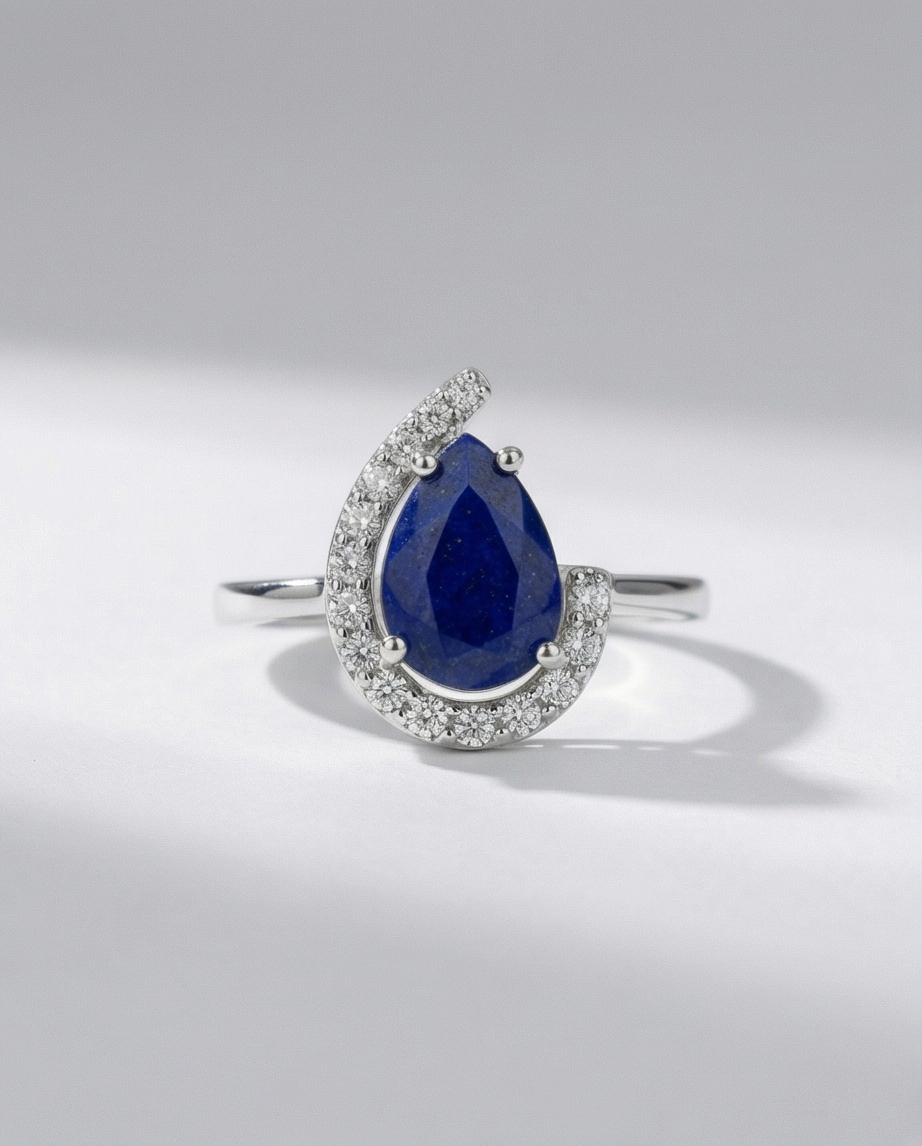 Lapis Deep Ocean Halo – Handgjort Silverset i 925 Sterling Silver