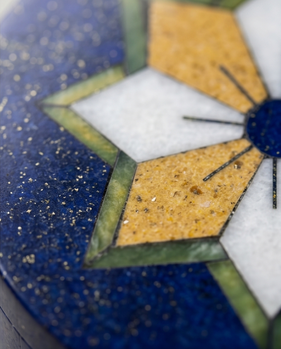 Lapis Stella – Rund ask i solid lapis lazuli och natursten