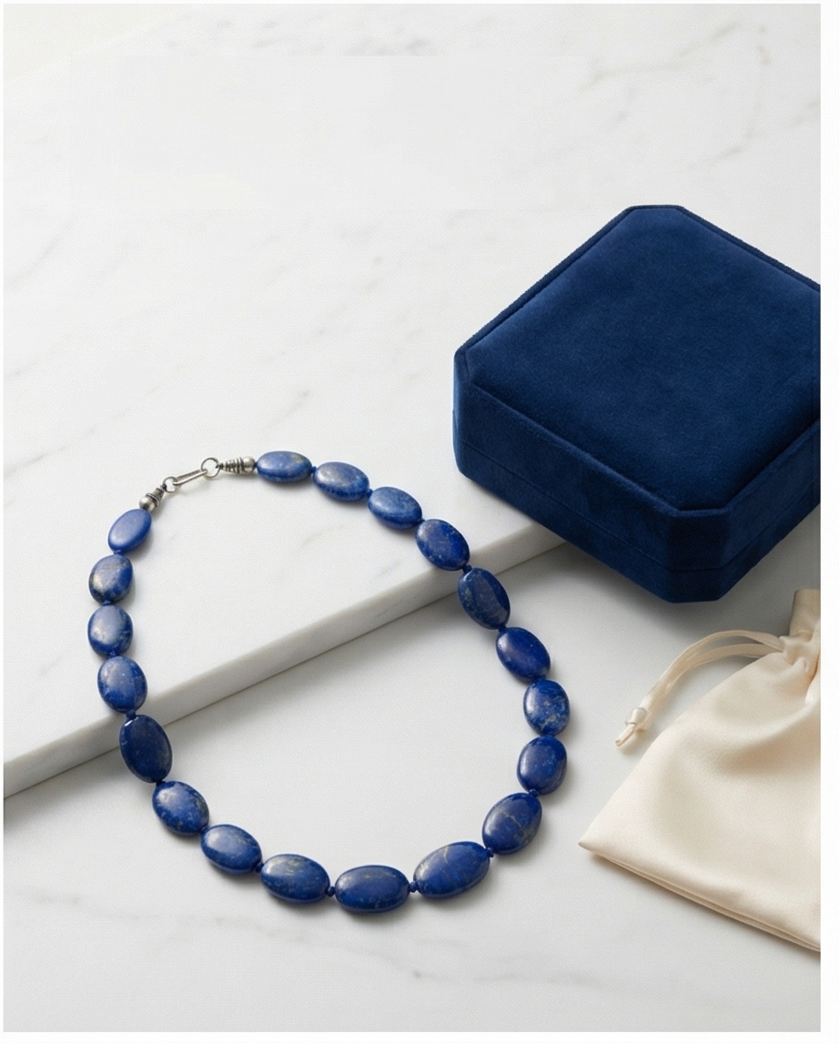 Hantverksgjort Halsband med Oval Lapis Lazuli – Premium Kvalitet