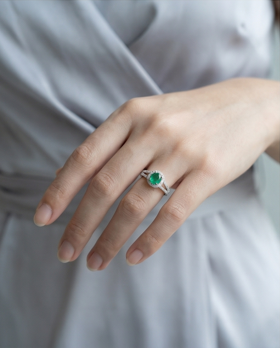 Smaragd Ring i Äkta Silver 925 – Tidlös Elegans