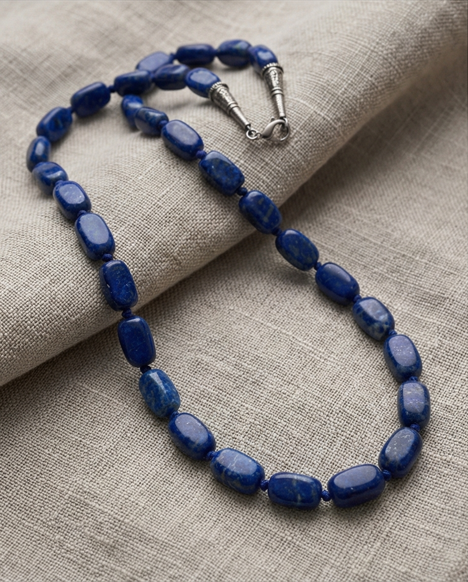 Obsidia Blue – Handgjort Halsband i Mörkblå Lapis Lazuli
