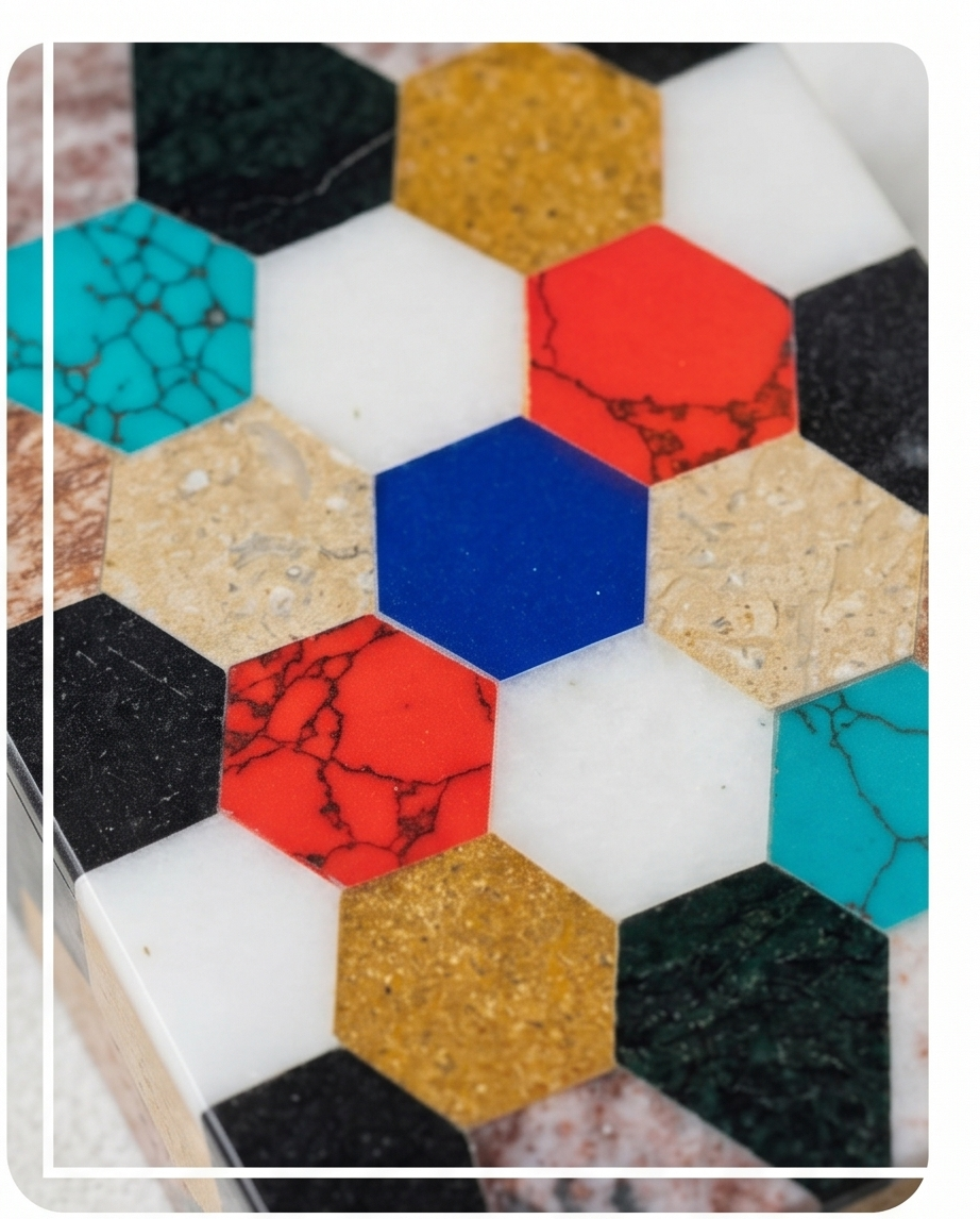 Mosaik Stone Box – Handgjord Ask i Blandade Naturstenar
