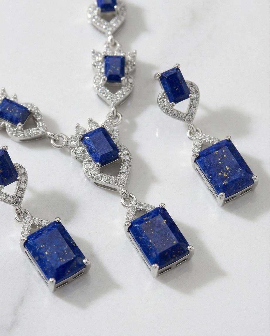 Lapis Lazuli Smyckes set i Äkta Silver – Handgjord Elegans