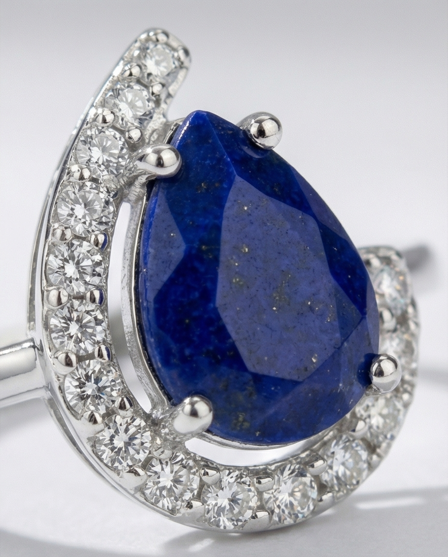 Lapis Deep Ocean Halo – Handgjort Silverset i 925 Sterling Silver