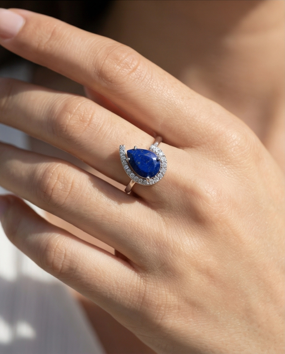 Lapis Deep Ocean Halo – Handgjort Silverset i 925 Sterling Silver