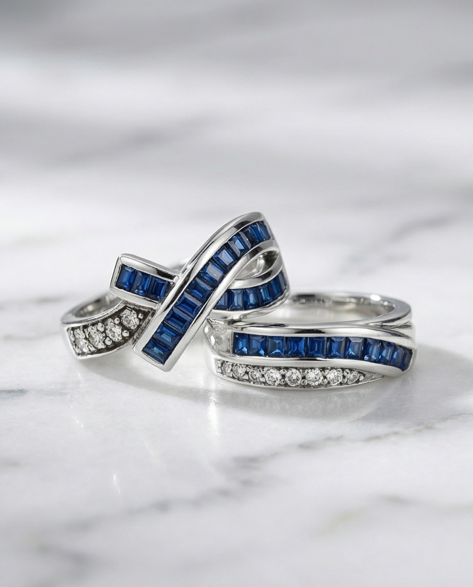 Damring med Blå Safir i Äkta Silver 925