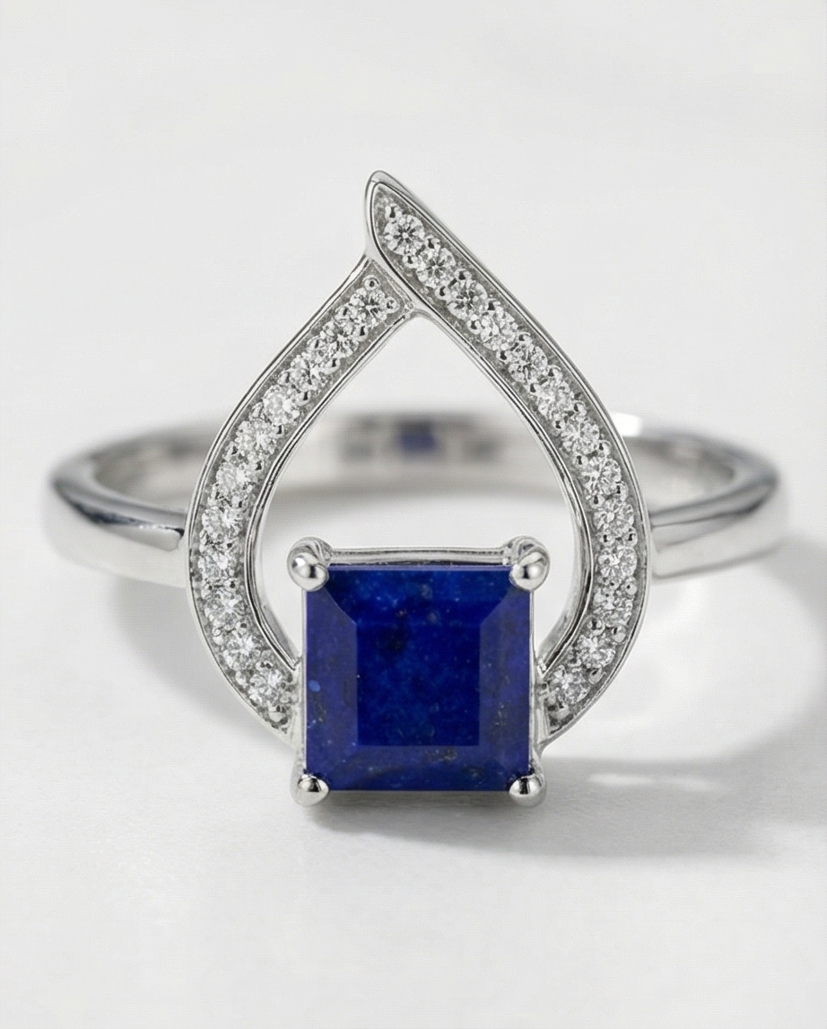 Lapis Geometric Droplet – Stilrent set i 925 Silver & Princess-cut Lapis