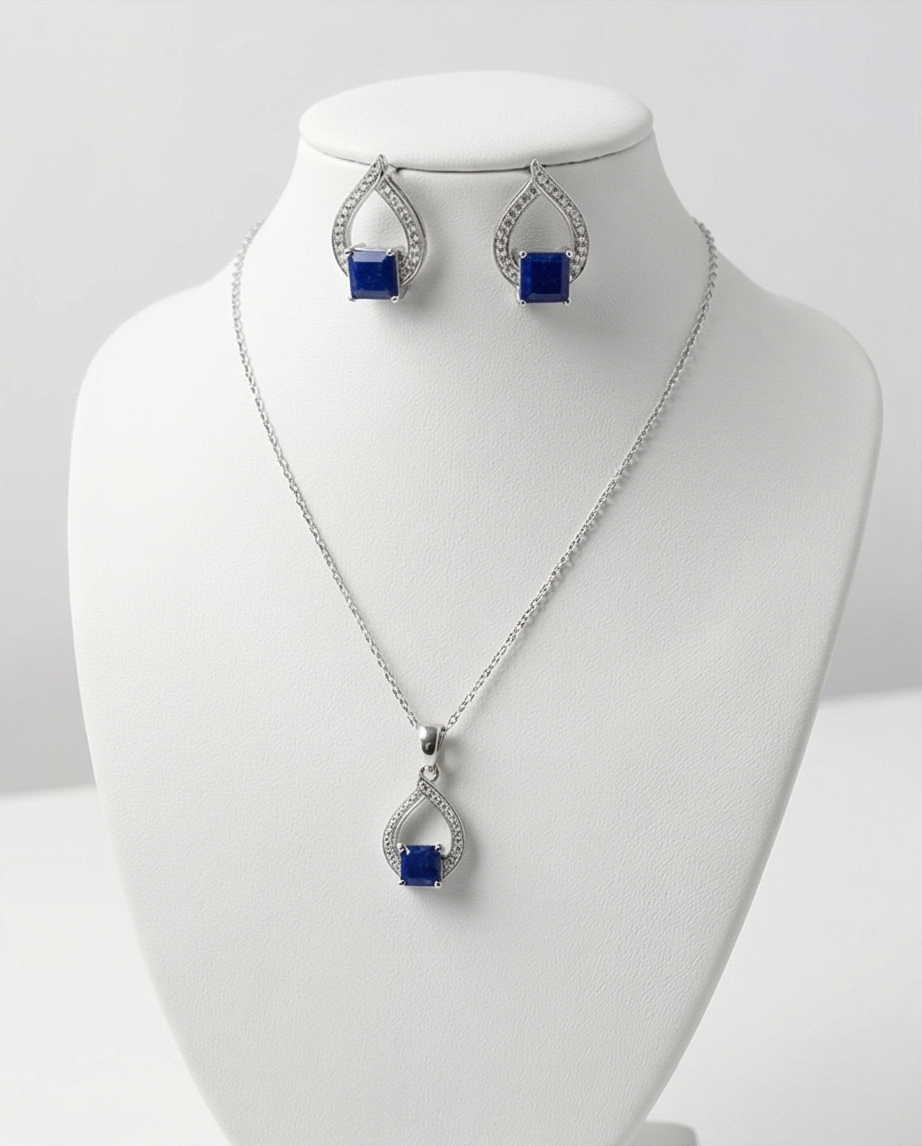 Lapis Geometric Droplet – Stilrent set i 925 Silver & Princess-cut Lapis