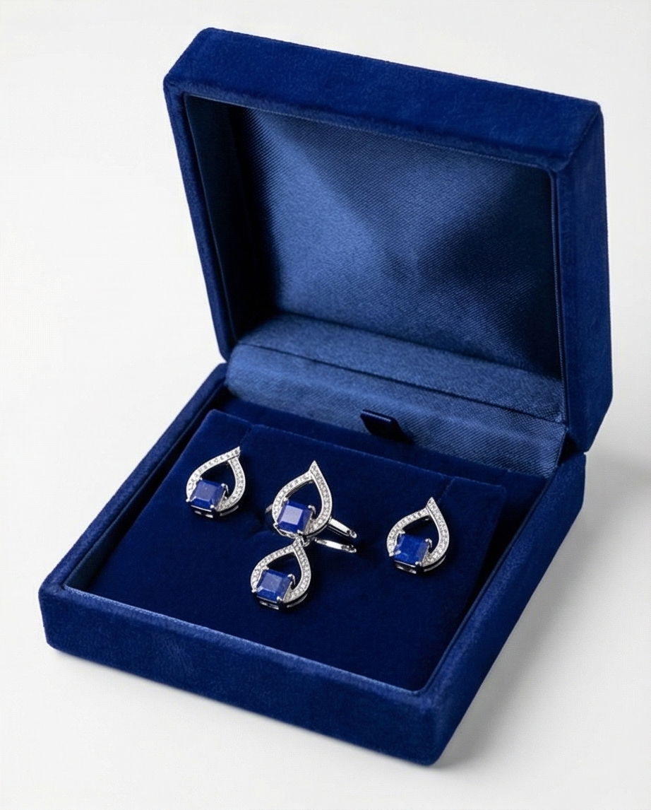 Lapis Geometric Droplet – Stilrent set i 925 Silver & Princess-cut Lapis